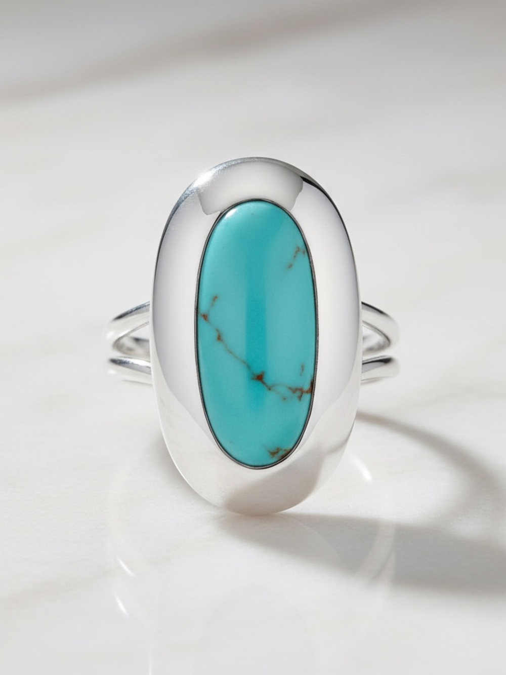 Womens‎ Sterling Silver .925 Oval Turquoise Cocktail Ring